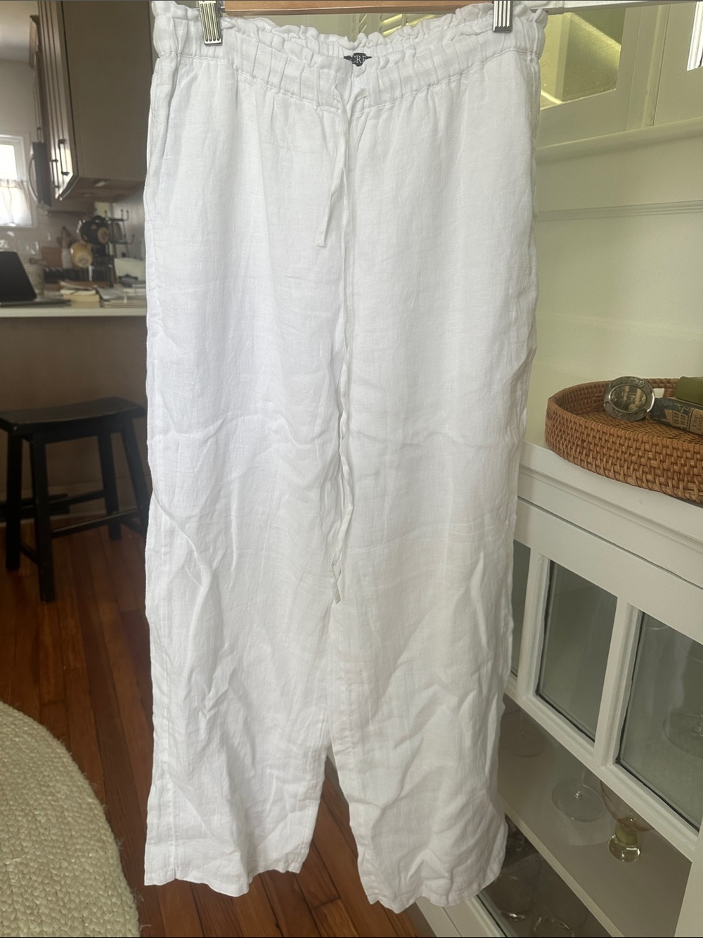J. Crew White Linen Drawstring Wide-Leg Pants